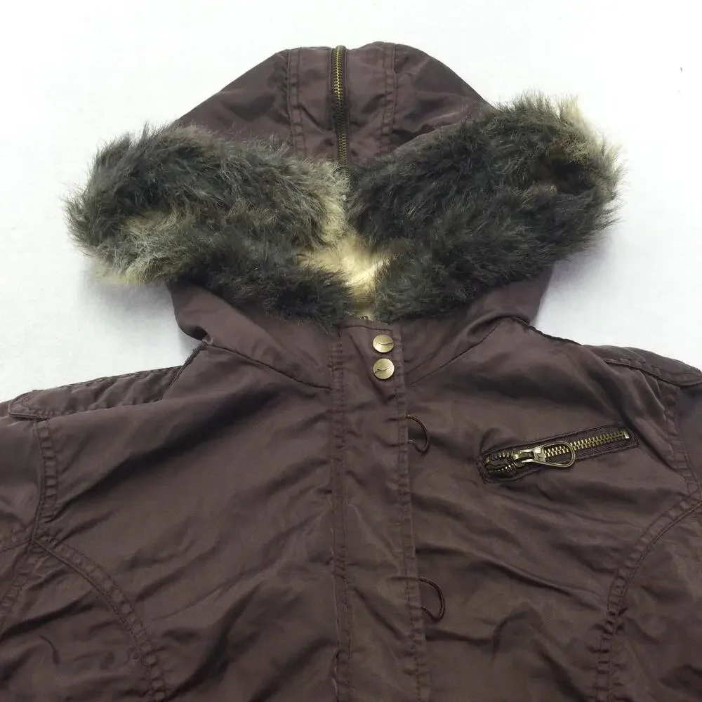 Noni Jacket Kids 4T Brown Hooded Bomber Faux Fur Lined Nylon Zip Coat Winter